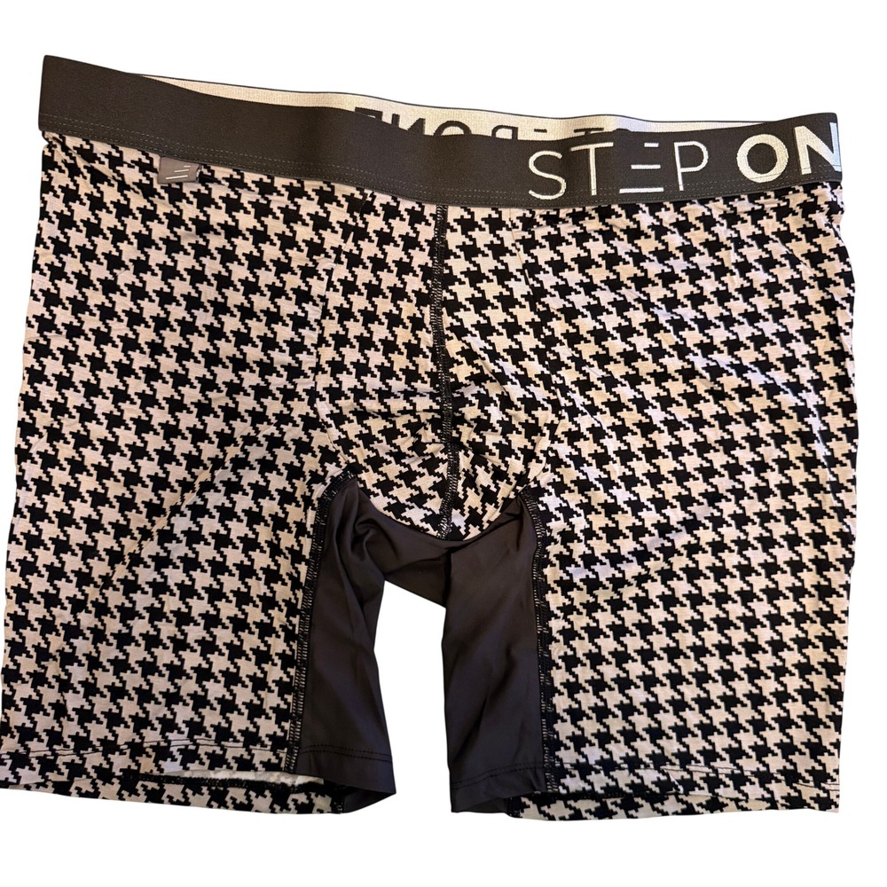Step One Houndstooth Bamboo Viscose Boxer Briefs Mens XL Black White 2114H NWOT